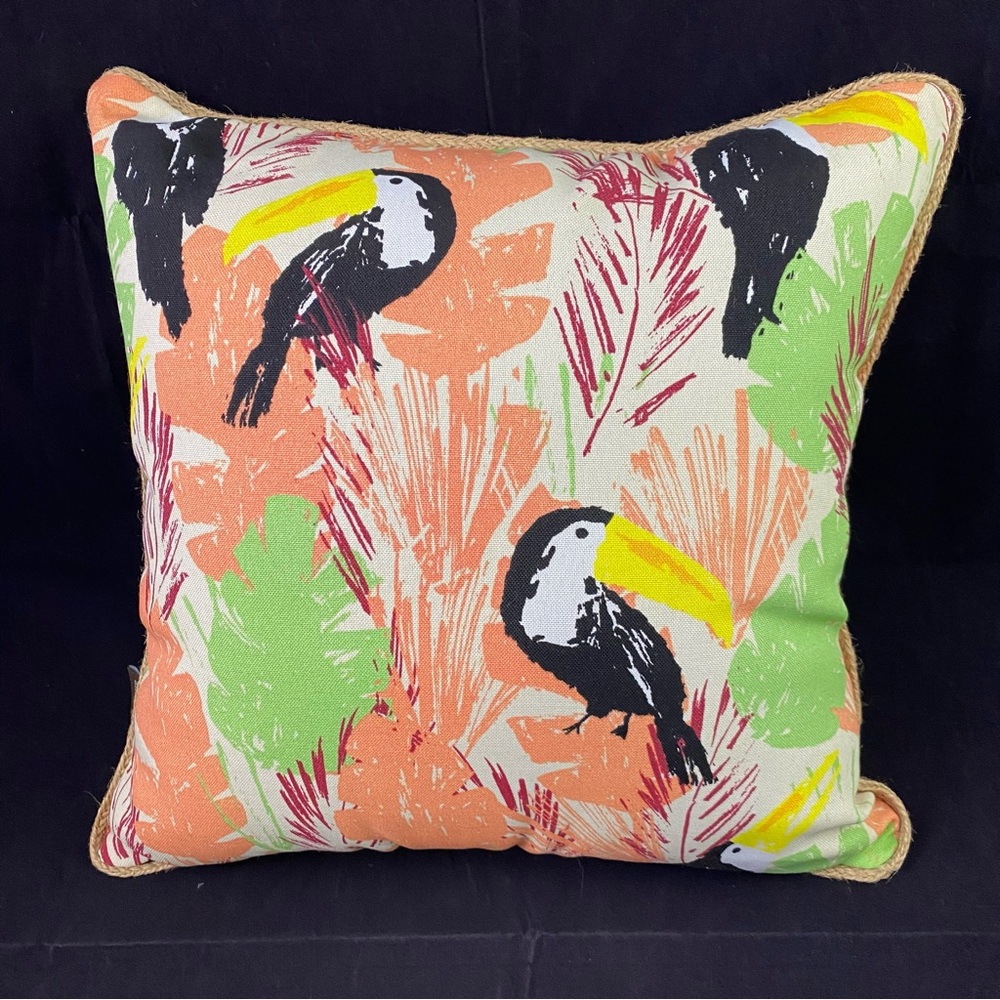 Allen + Roth Toucan Coral Outdoor Decorative Pillow Jute Trim Qty 1 Tropical A1
